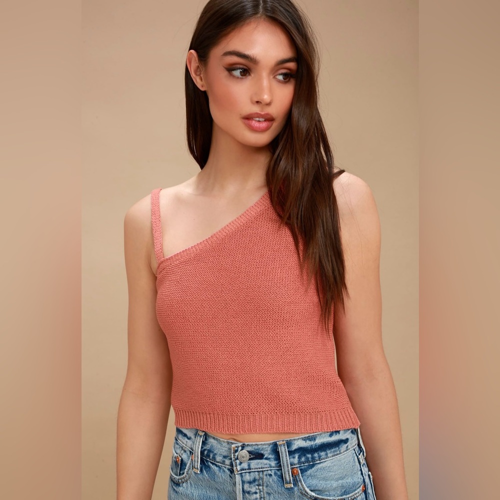 Jack by BB Dakota Esmeralda Rusty Rose One-Shoulder Cropped Sweater Top size S